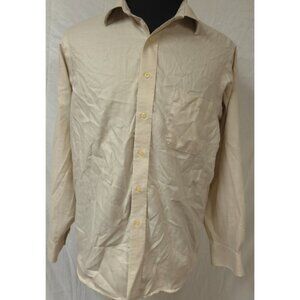 CHAPS Mens Large 16-16.5 Beige textured geometric Stripe Button Up Soft Shirt